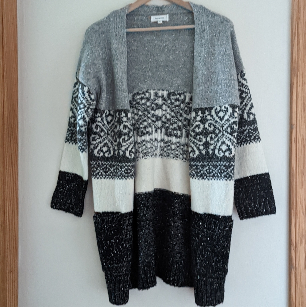 Cardigan, S, black, grey, white, striped